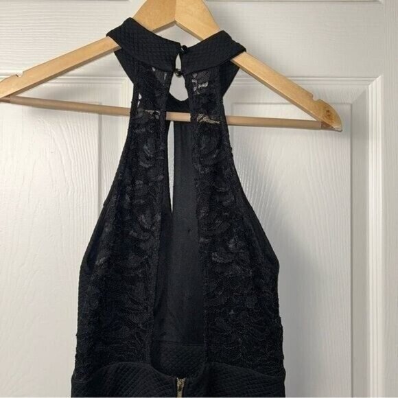 Altar'd State Black Textured Fit & Flare Halter Lace Back Skater Dress Small - Picture 8 of 11